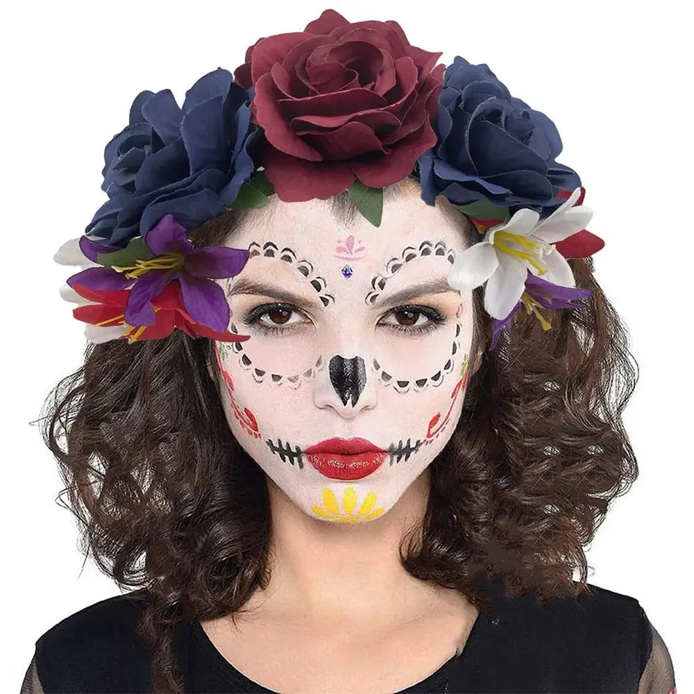 Mexican Rose Flower Crown – Boho Floral Headpiece for Halloween Party Wedding