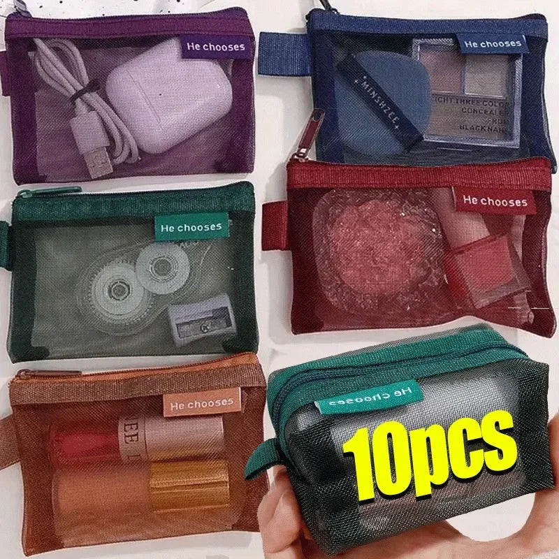 Transparent Mesh Zipper Pouch – Compact Organizer for Travel and Cables