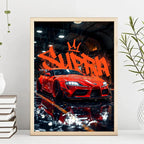 Abstract JDM Sports Car Canvas Wall Art – Blue Miata Supra E36 Print for Home Decor