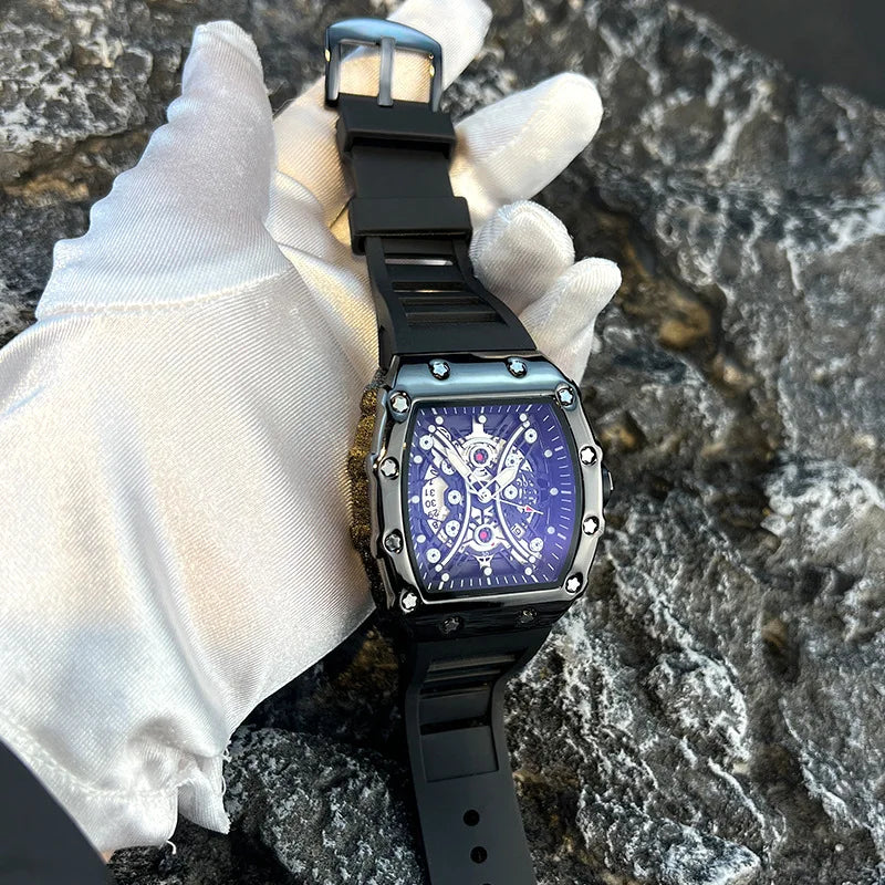 Luminous Tonneau Men's Watch – Luxury Sport Calendar Wristwatch for Daily Wear