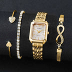 Rhinestone Rectangle Women Watches – Stainless Steel Luxury Quartz Jewelry Set
