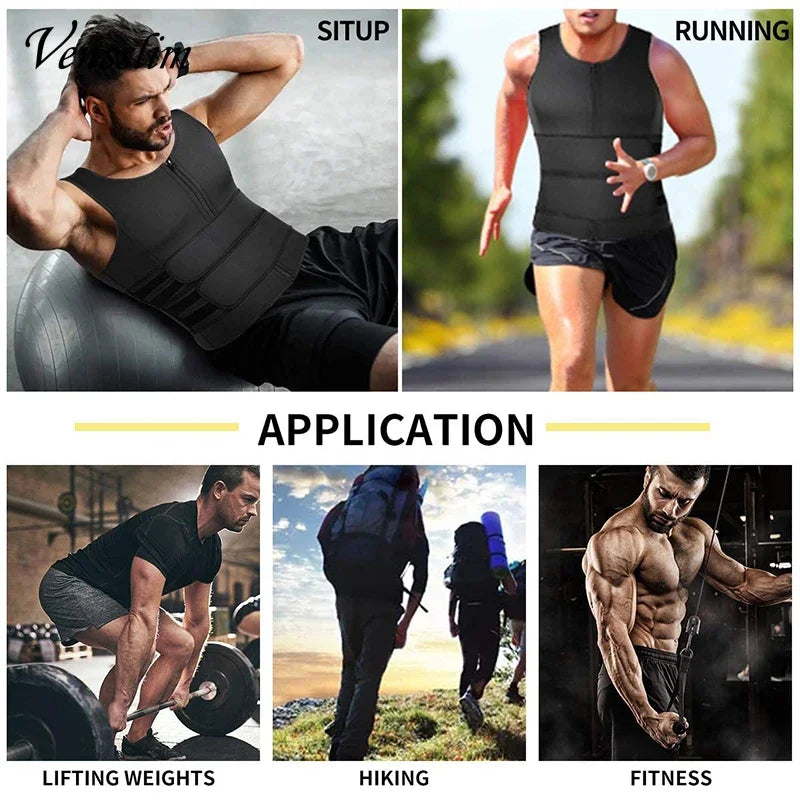 Men Compression Waist Trainer Vest – Slimming Sauna Shirt for Workout Fitness