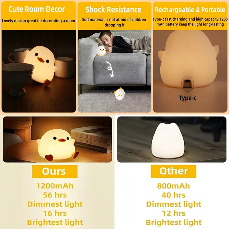 Silicone Duck Night Light – Rechargeable LED Bedside Lamp for Nursery