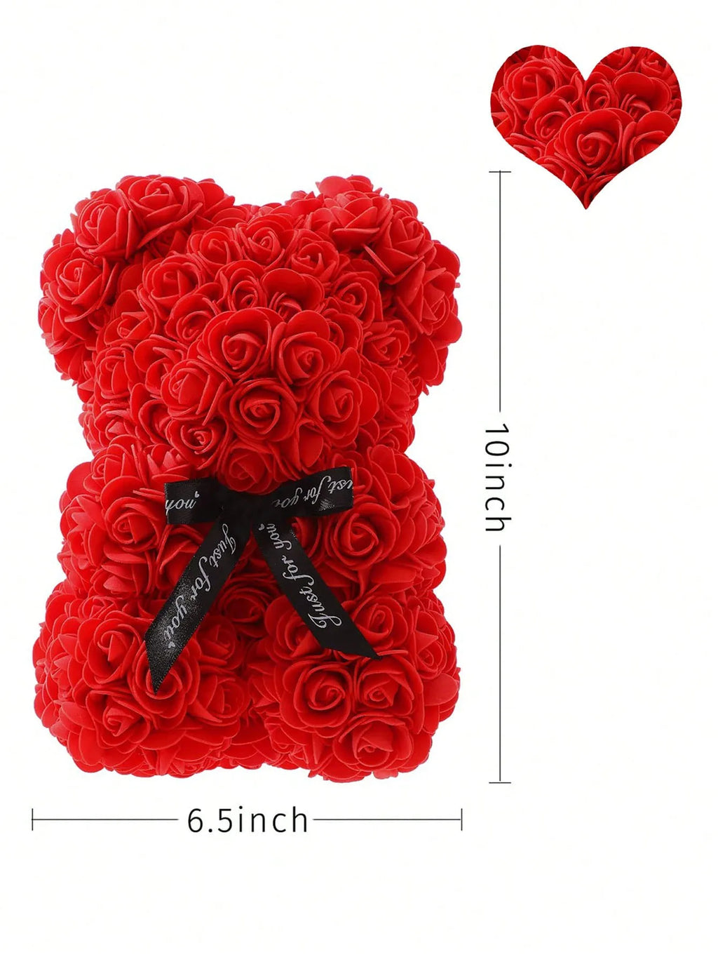 Artificial Rose Teddy Bear – 25cm Flower Figurine for Anniversary Gifts
