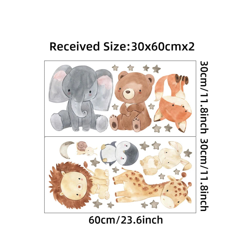Watercolor Safari Animal Wall Decals – Cute Nursery Decor for Kids Rooms