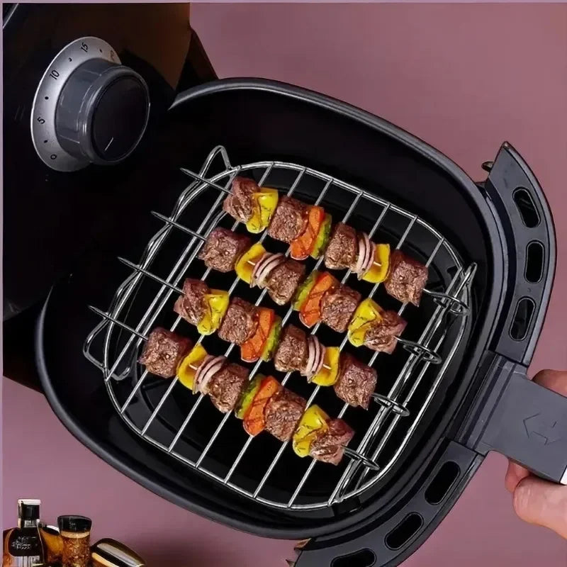 Stainless Steel Air Fryer Rack – Grill Stand with Skewers for Cooking
