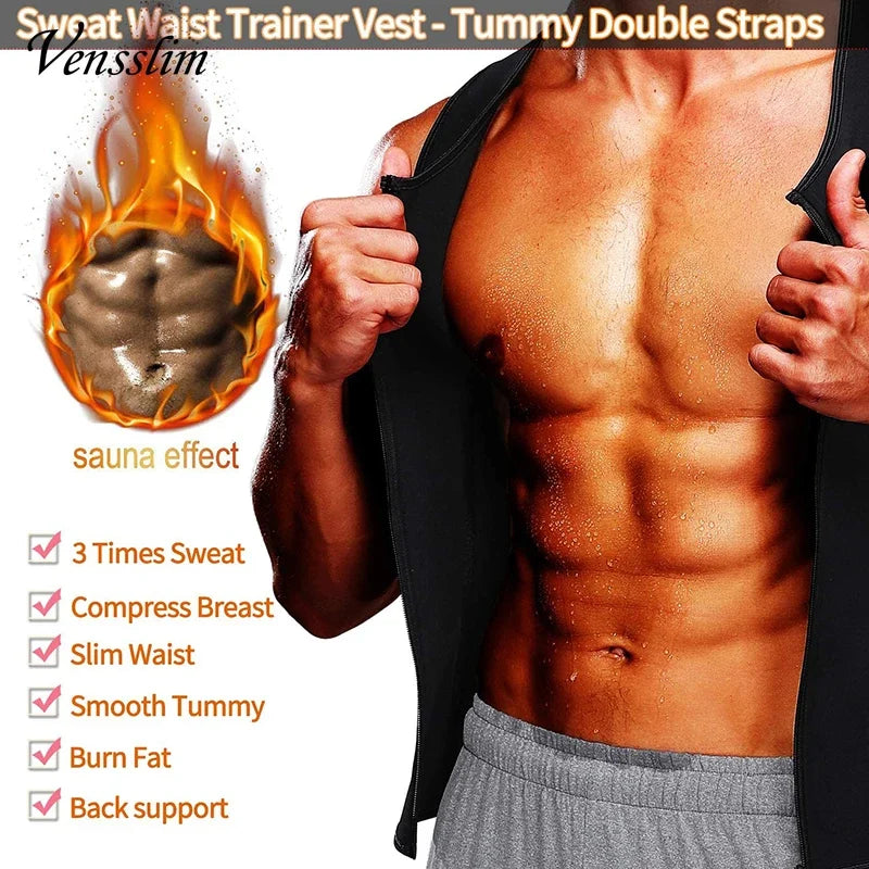 Men Compression Waist Trainer Vest – Slimming Sauna Shirt for Workout Fitness