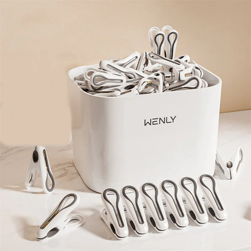 Plastic Clothes Pins with Basket – Laundry Hanging Clips for Socks and Underwear