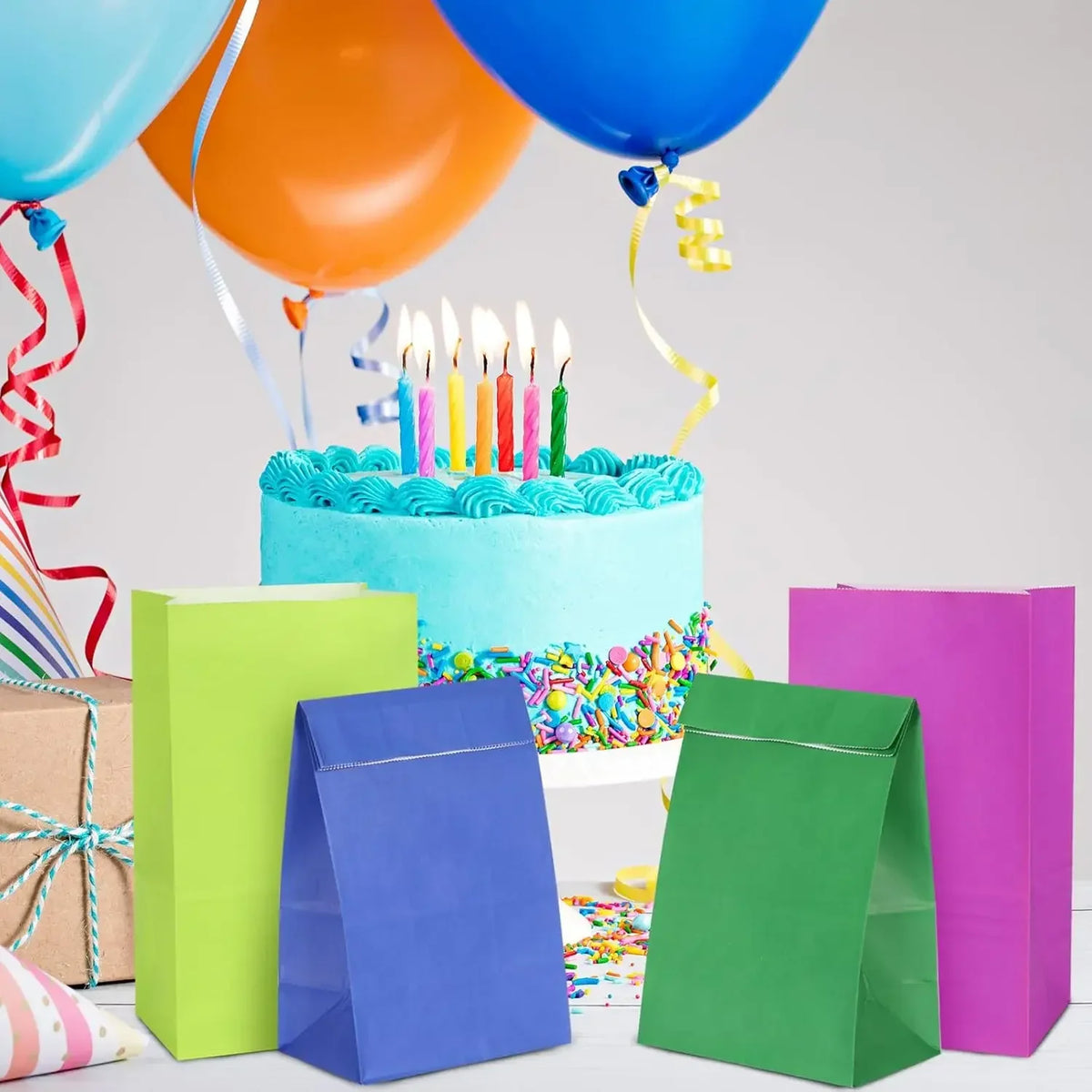 Paper Gift Bags – Small Colored Treat Sacks for Birthday Party Favors