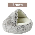 Plush Round Pet Bed – Warm 2-in-1 Cave Mattress for Small Cats and Dogs