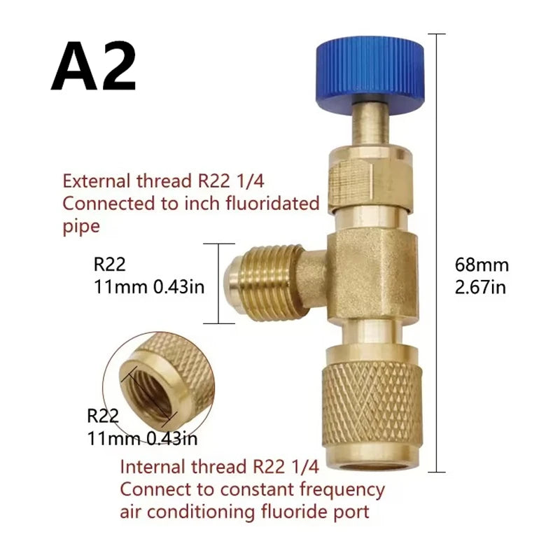 R410A to R22 Refrigeration Charging Adapter – Brass HVAC Hose Valve