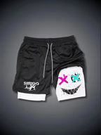 Smiling Face Fitness Shorts – 2-in-1 Quick-Dry Athletic Wear for Gym Training