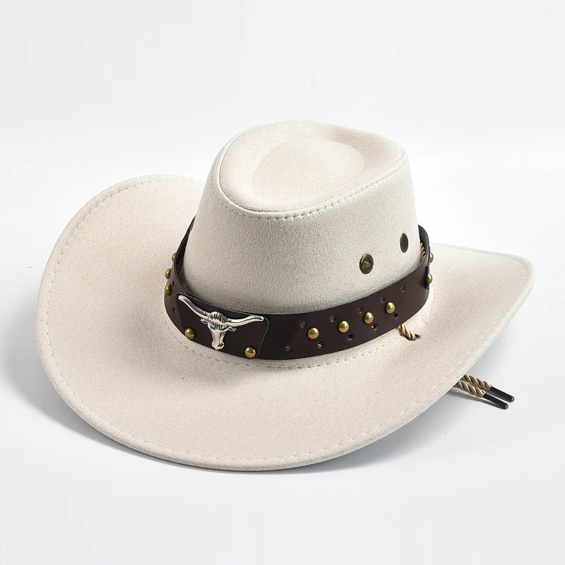 Faux Suede Western Cowboy Hat – Wide Brim Fedora for Party Cosplay