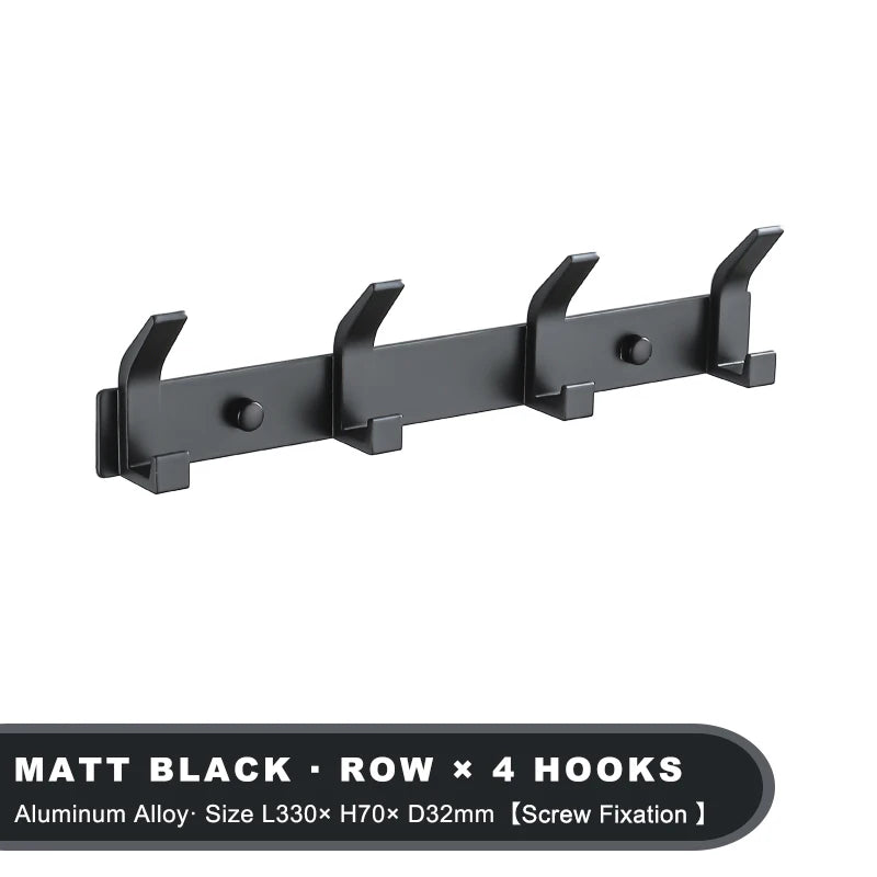 Modern Aluminum Wall Hooks – Black Towel Hanger for Bathroom and Coat Storage