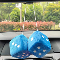 Fuzzy Dice Hanging Ornament – Plush Soft Dots for Car Rear View Mirror Decor