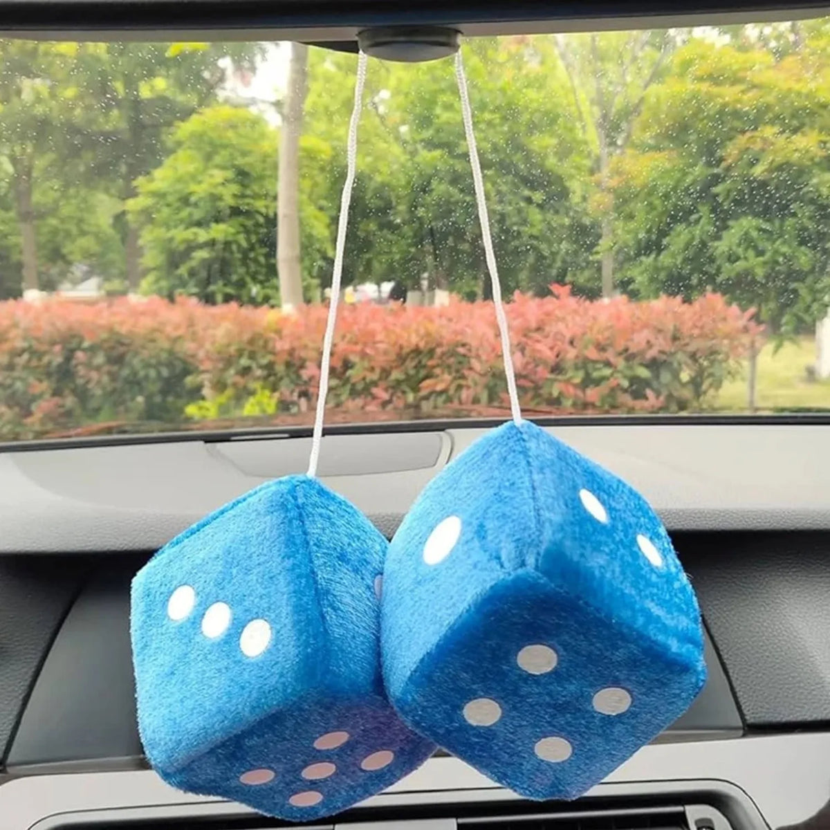 Fuzzy Dice Hanging Ornament – Plush Soft Dots for Car Rear View Mirror Decor