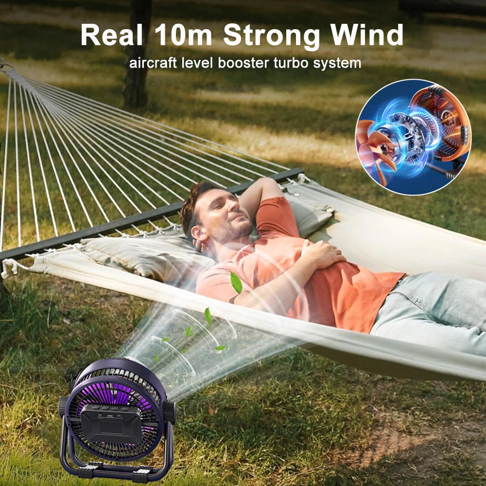 Portable Camping Fan – 20000mAh Rechargeable LED Tent Light for Outdoor Travel