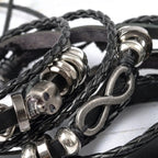 Braided Punk Leather Bracelet Set – Metal Bead Wristbands for Gothic Jewelry