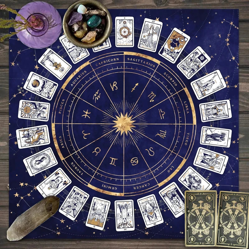 Zodiac Tarot Card Tablecloth – Velvet Divination Mat for Fortune Telling