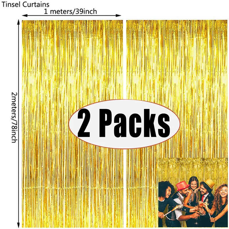 Metallic Foil Tinsel Fringe Curtains – Silver Backdrop for Party Decoration