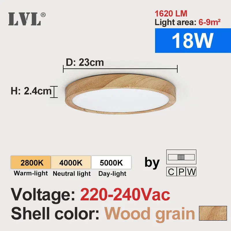 LED Ceiling Light – Wood Grain Golden Finish for Kitchen and Bedroom