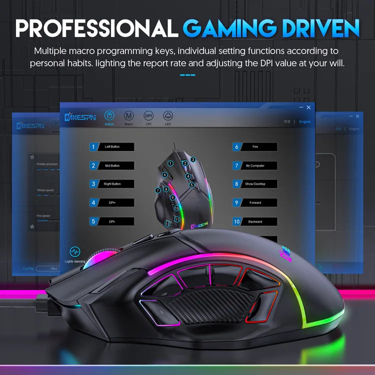 RGB Gaming Mouse – 12800 DPI Programmable 12-Button Ergonomic Controller for PC