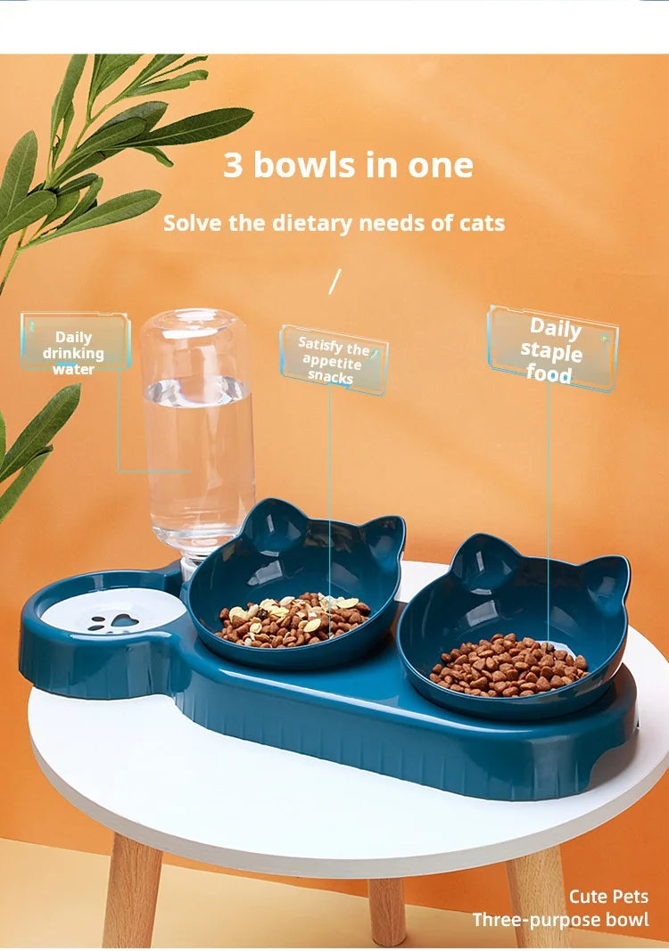 Tilted Cat Bowl Set – Gravity Water Feeder for Neck Protection