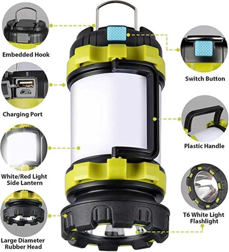 Rechargeable LED Camping Lantern – Waterproof Power Bank for Outdoor Hiking