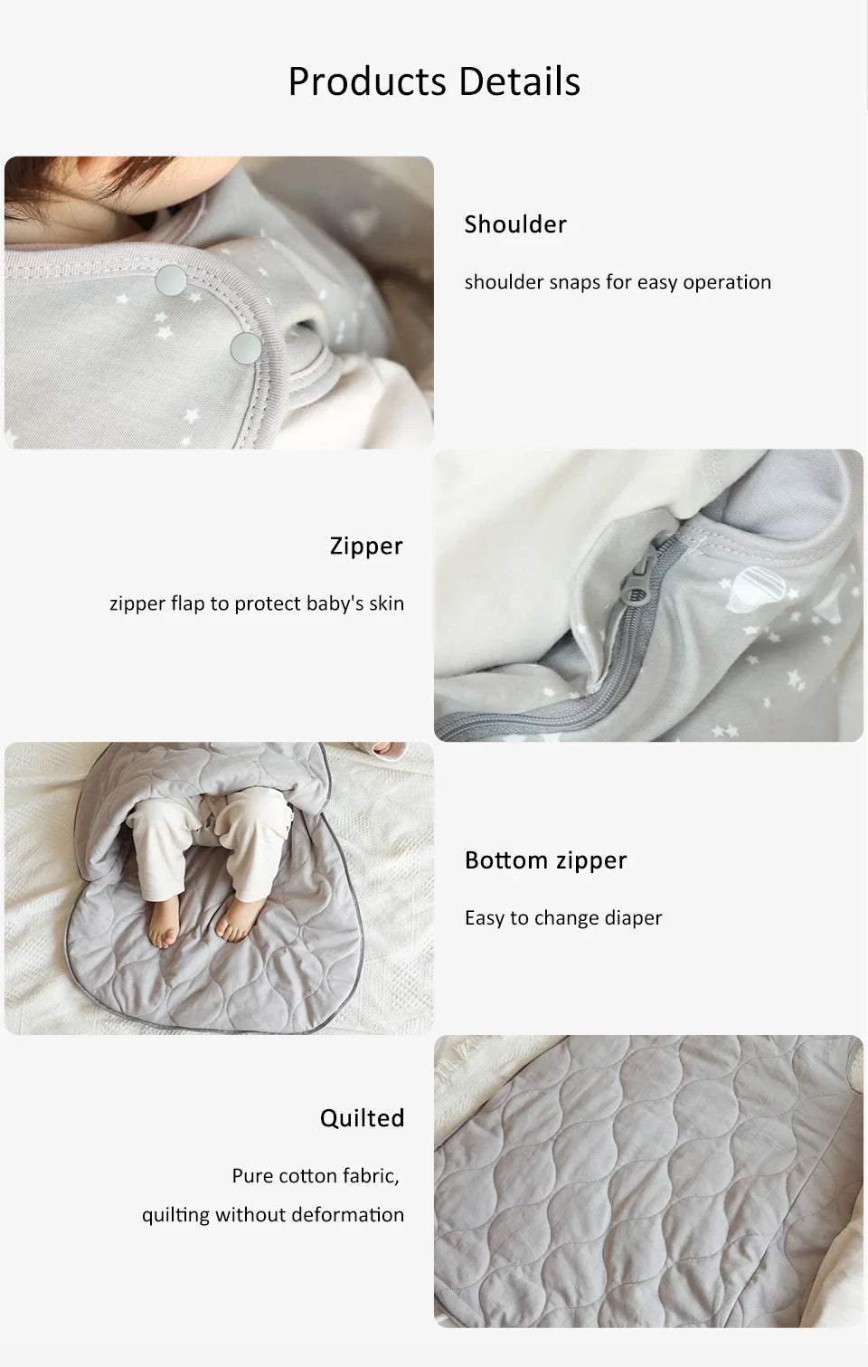 Cotton Baby Sleep Sack – 2.5 Tog Anti-Kick Sleeping Bag for 0-24 Months