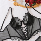 Floral Embroidered Mesh Lingerie Set – Sexy See-Through Bra and Panty for Women