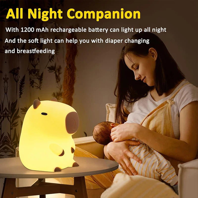Silicone Capybara Night Light – Rechargeable Animal Bedside Lamp for Kids