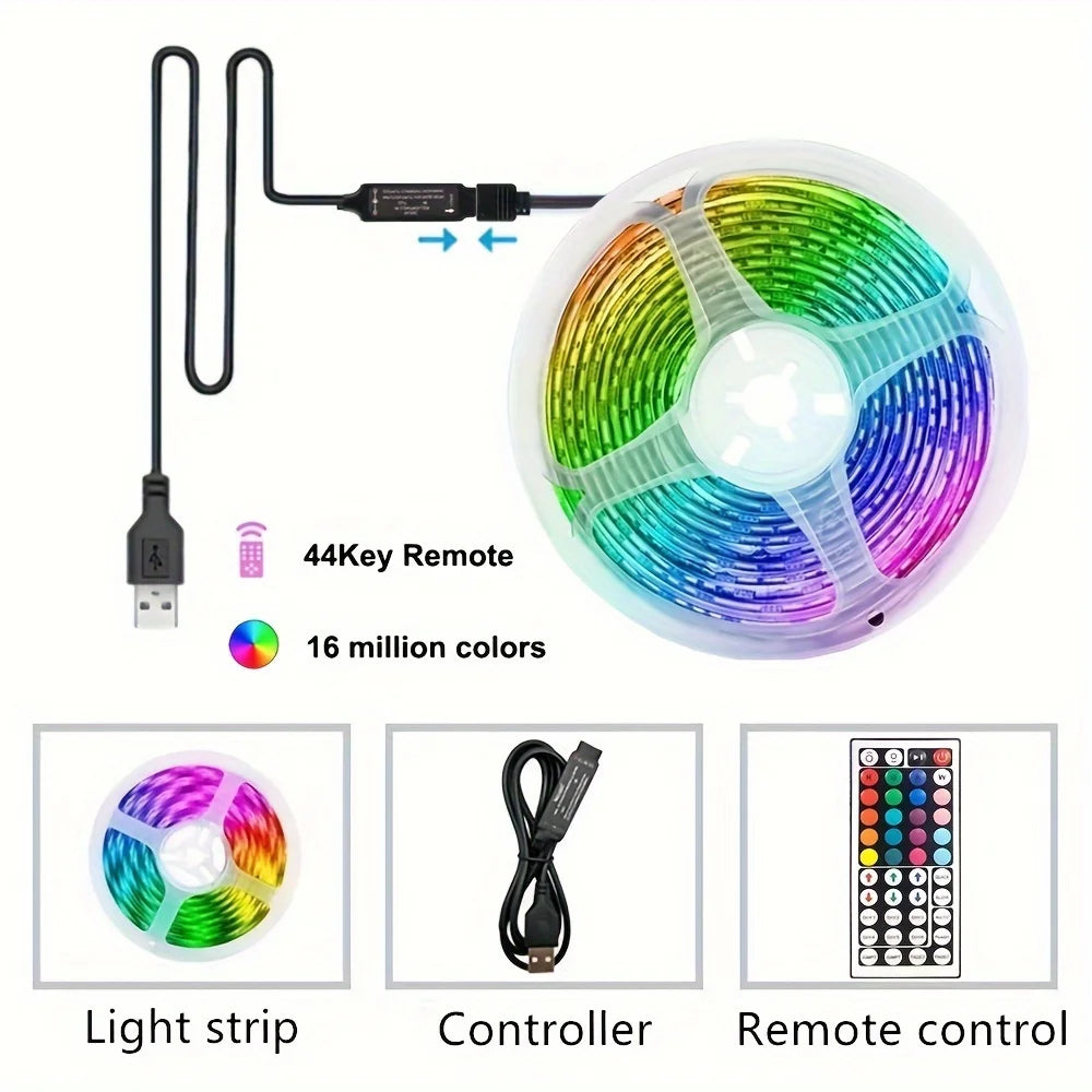 Bluetooth LED Strip Lights – RGB Color Changing Tape for TV Bedroom Lighting