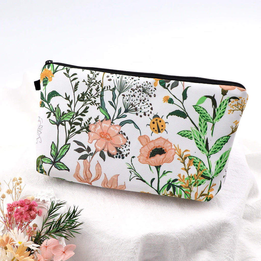 Floral Zipper Makeup Bag – Portable Travel Cosmetic Organizer for Women