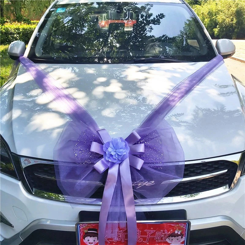 Silk Flower Wedding Car Decoration Kit – Floral Ribbons for Bridal Vehicles
