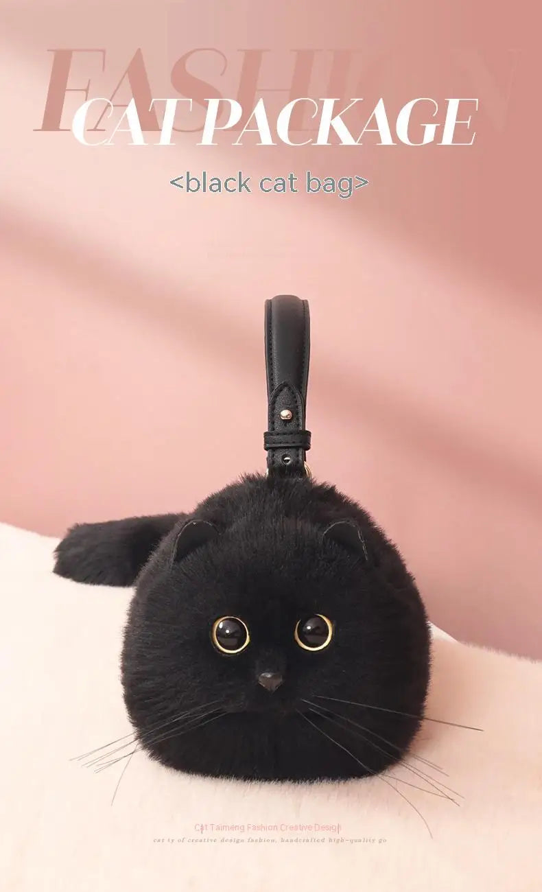 Plush Cat Shoulder Bag – Cute Winter Messenger Purse for Women