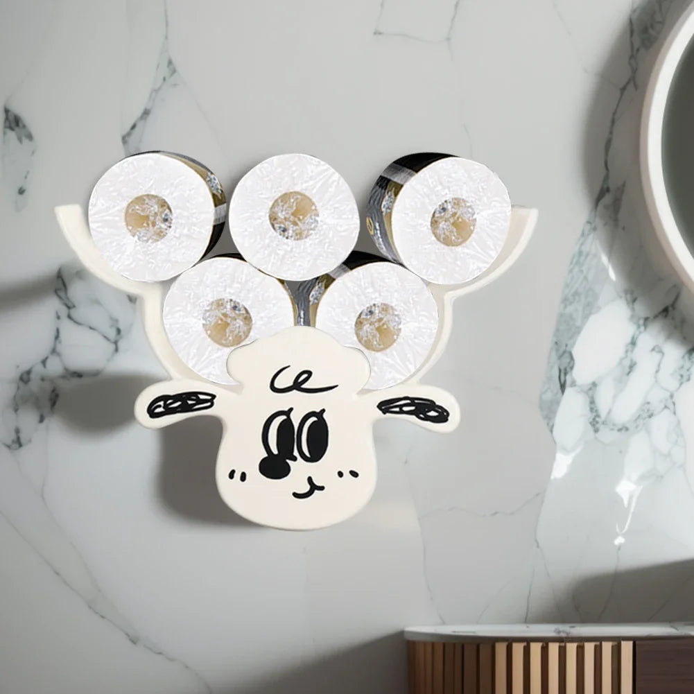 Sheep Toilet Paper Holder – Wall Mounted Metal Organizer for Bathroom Decor