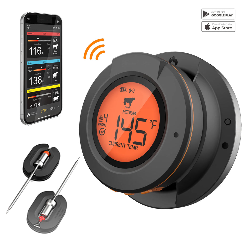 Wireless Meat Thermometer – Bluetooth App-Controlled for BBQ Grill and Smoker