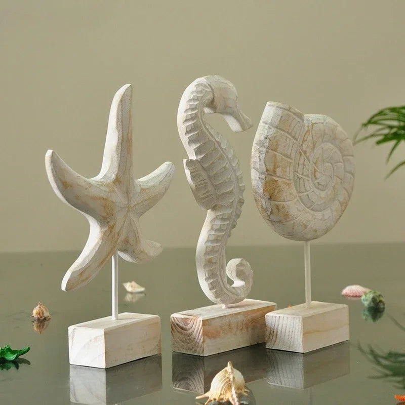 Wooden Marine Ornament Set – Nautical Starfish Decor for Coastal Home Living