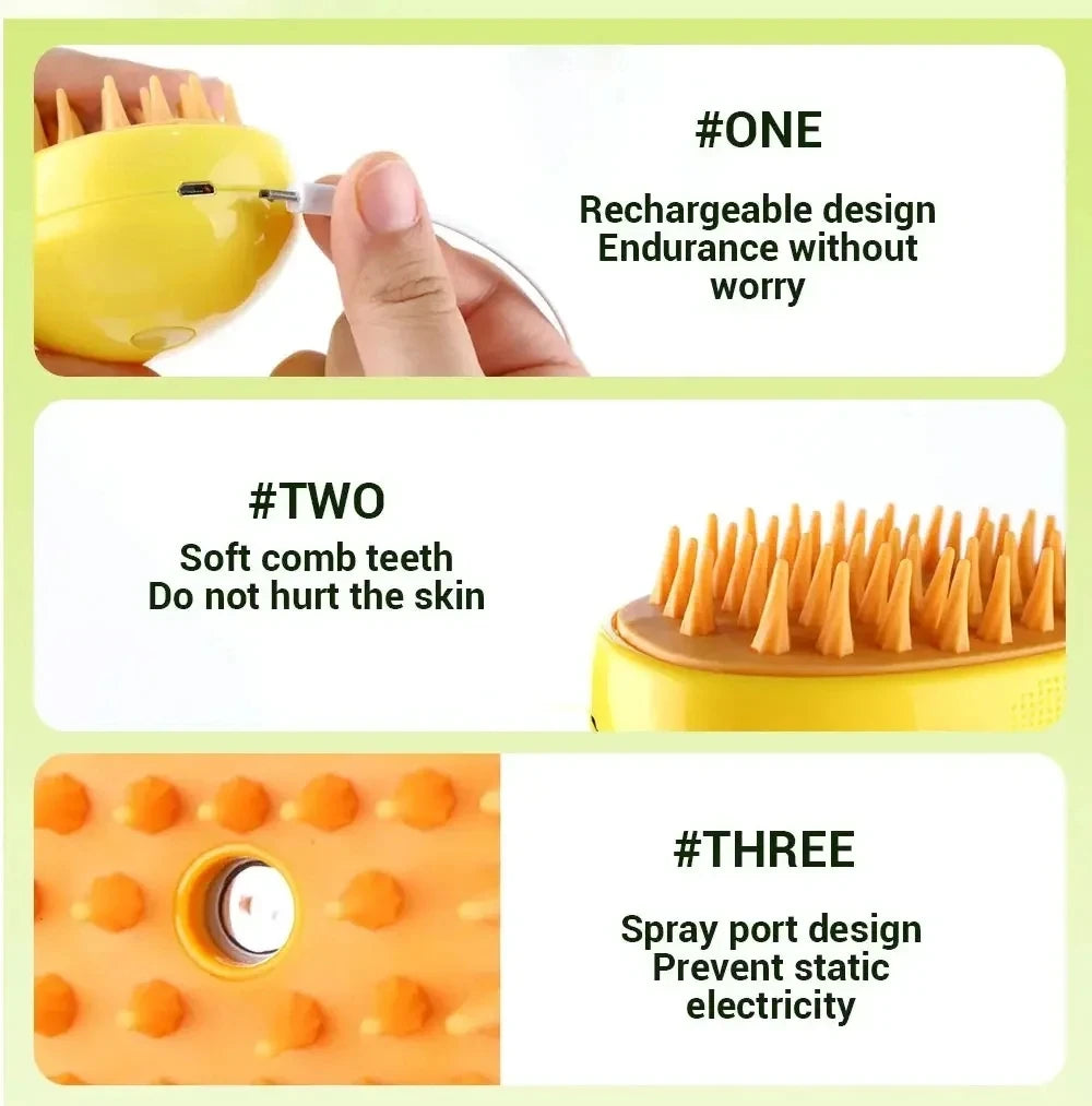 3-in-1 Pet Steam Grooming Brush – Electric Spray Comb for Dog and Cat Shedding
