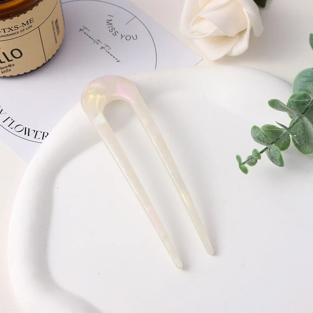 U-Shaped Hair Clip – Korean Style Acetate Accessory for Lazy Hairstyles