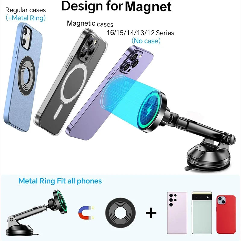 Magnetic Wireless Car Charger – 15W Fast Charging Mount for iPhone and Samsung