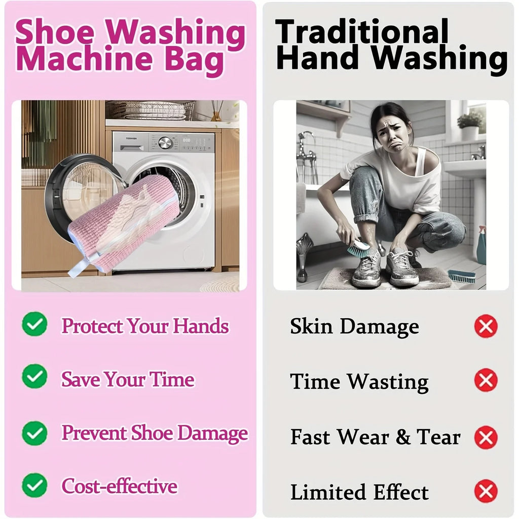 Mesh Shoe Laundry Bag – Built-in 360 Degree Soft Brush for Machine Washing