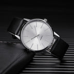 Minimalist Silver Quartz Watch – Elegant Leather Business Accessory for Women