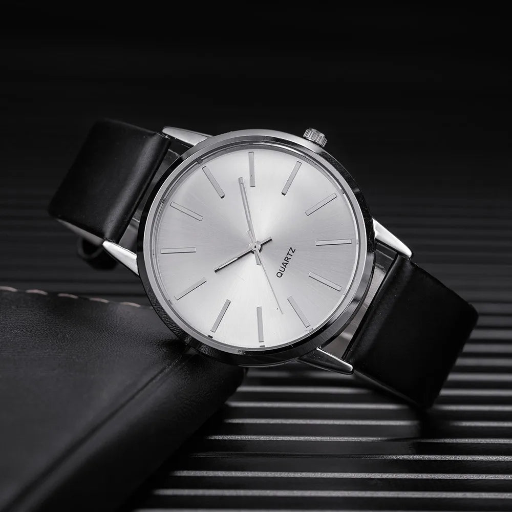 Minimalist Silver Quartz Watch – Elegant Leather Business Accessory for Women