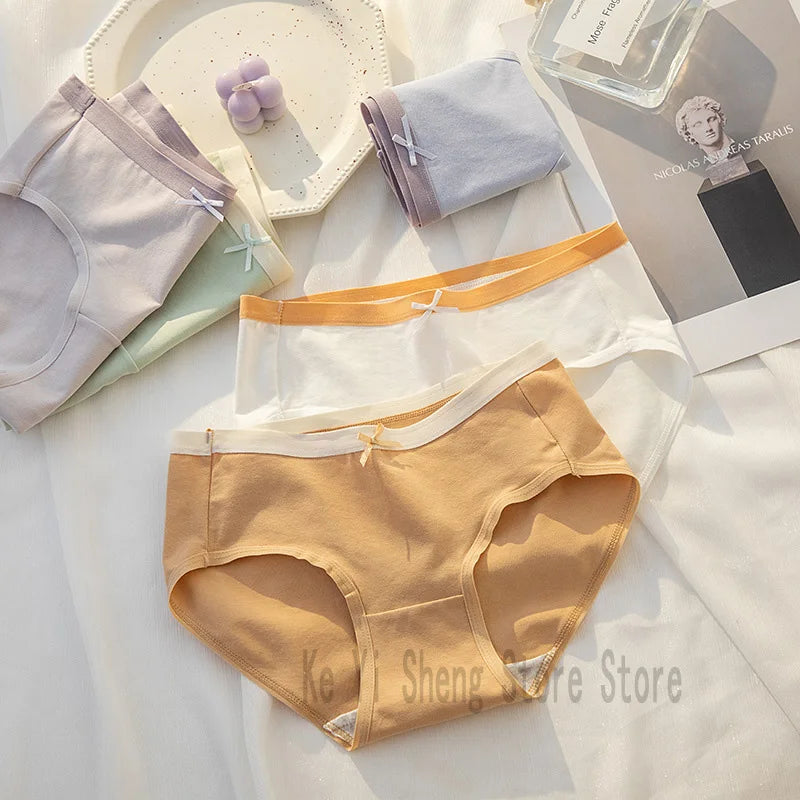 Cotton Mid-Waist Panties – Breathable Solid Color Underwear for Women