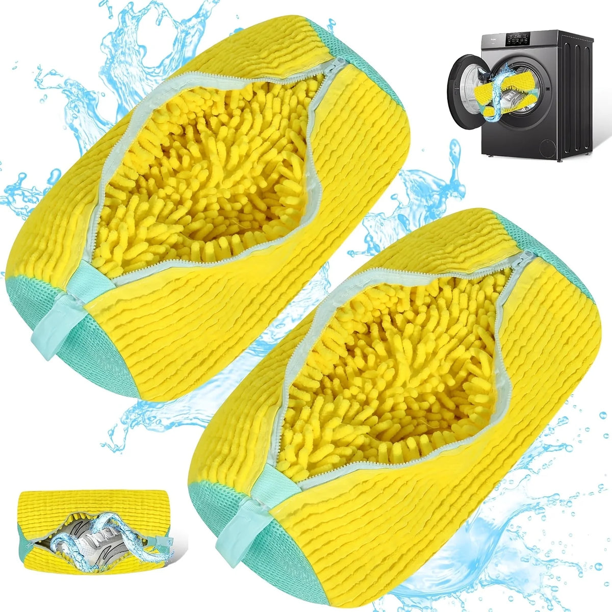 Mesh Shoe Laundry Bag – Built-in 360 Degree Soft Brush for Machine Washing