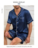 Satin Pajama Set – Short Sleeve Button-Down Sleepwear for Men