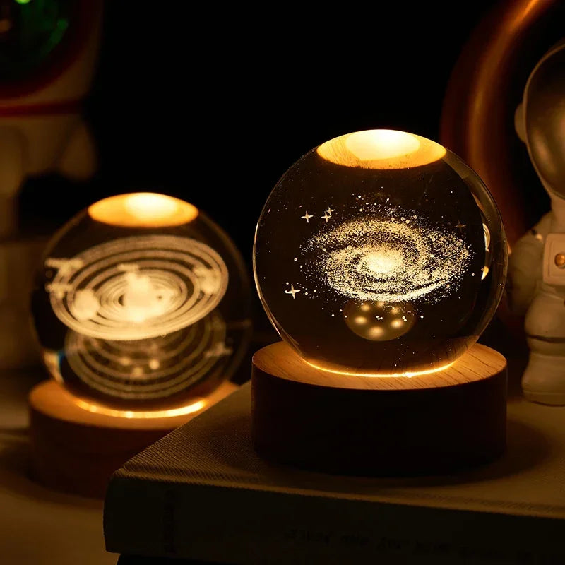 Galaxy Crystal Sphere Night Light – Clear Glass Globe for Home Decor