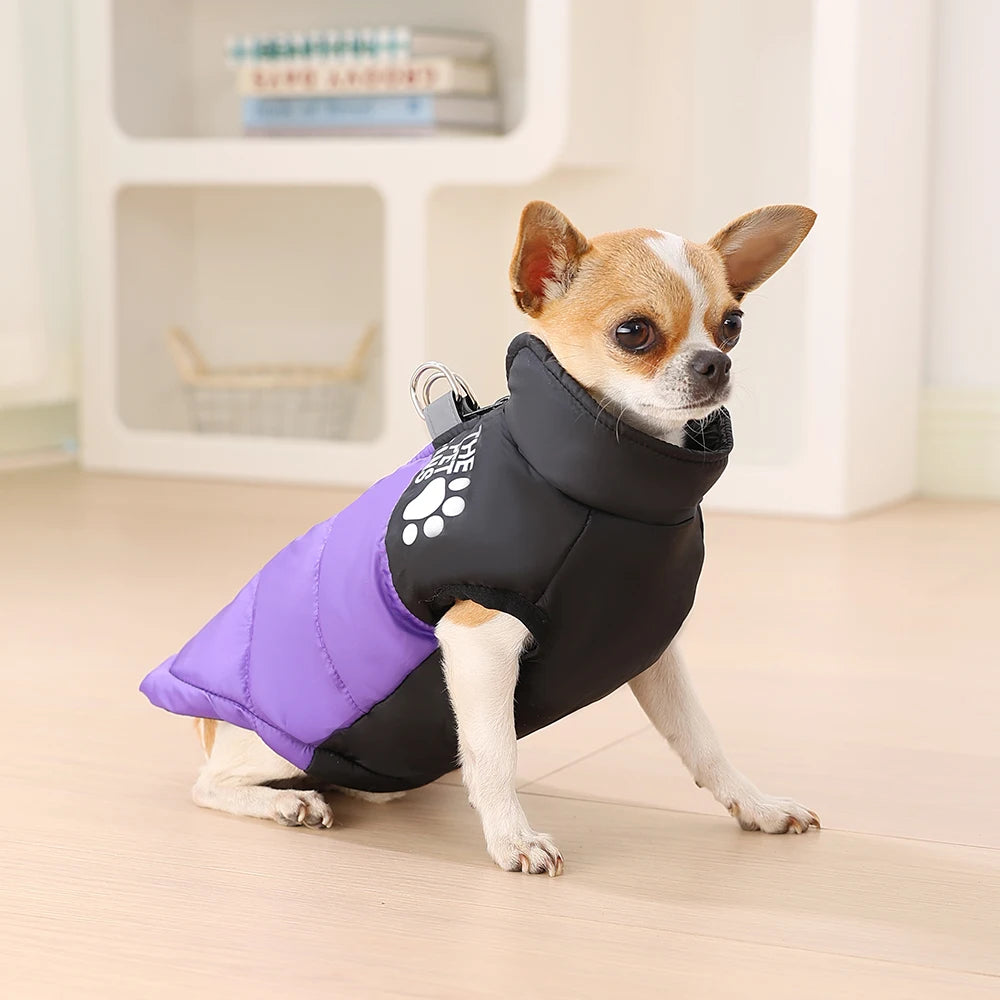 Reflective Dog Jacket – Windproof Winter Coat with D-ring for Small Dogs