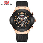 Mens Rose Gold Silicone Sports Watch – 46mm Hollow Dial for Daily Fashion